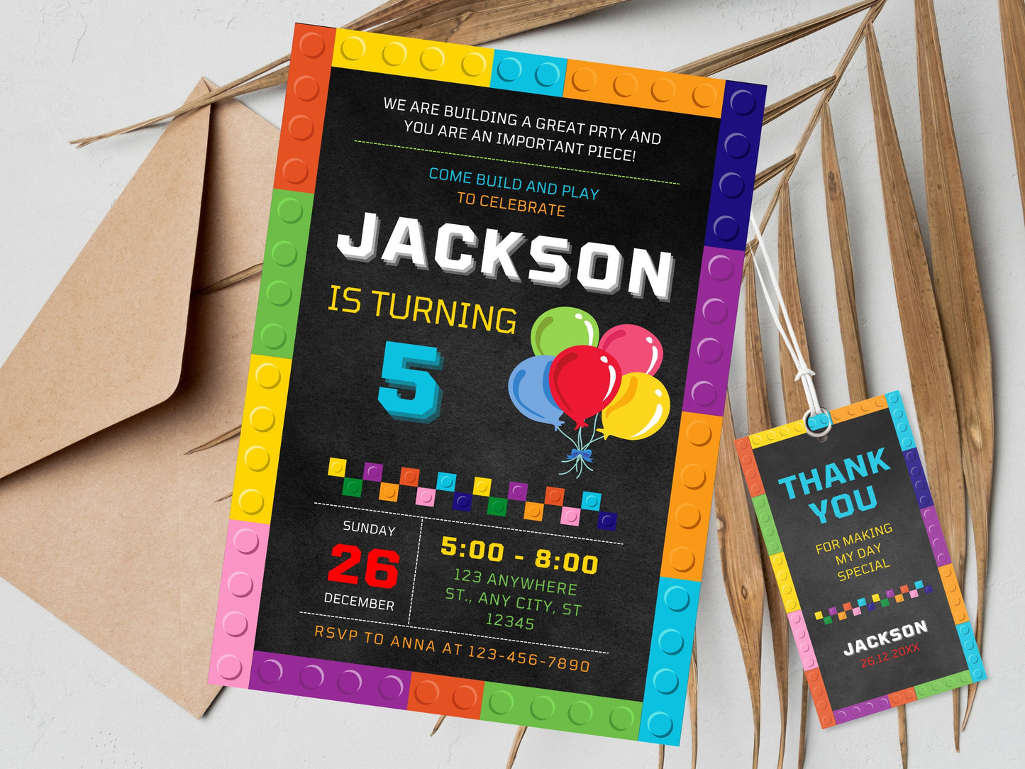 Building Blocks Birthday Invitation, Kids Party (Editable Canva Template)