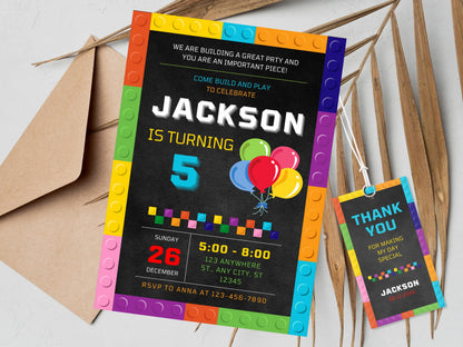 Building Blocks Birthday Invitation, Kids Party (Editable Canva Template)