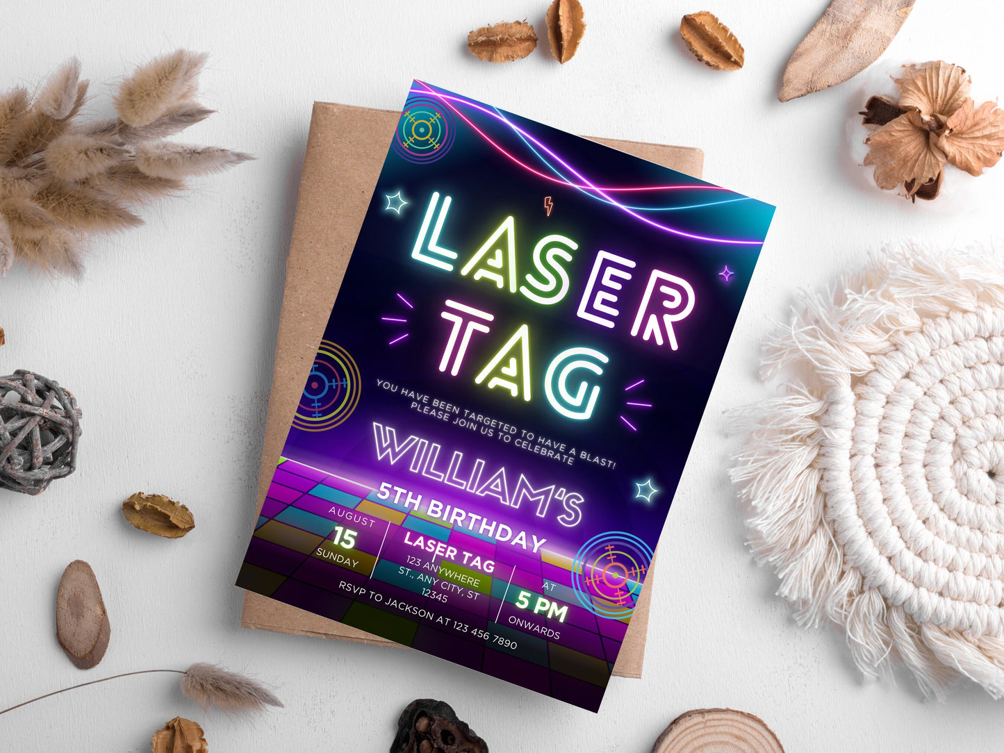 Editable Neon Laser Tag Birthday Invitation (Digital Download)