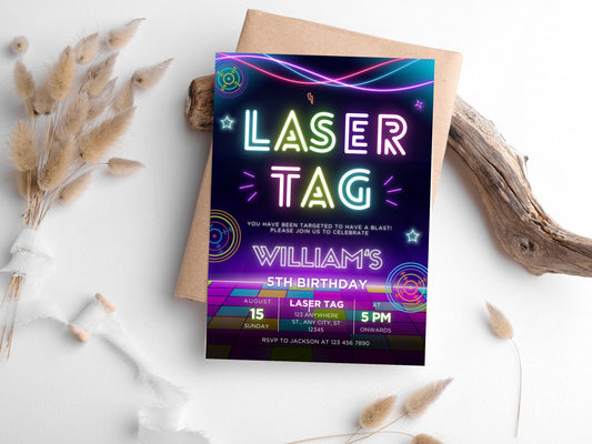 Editable Neon Laser Tag Birthday Invitation (Digital Download)