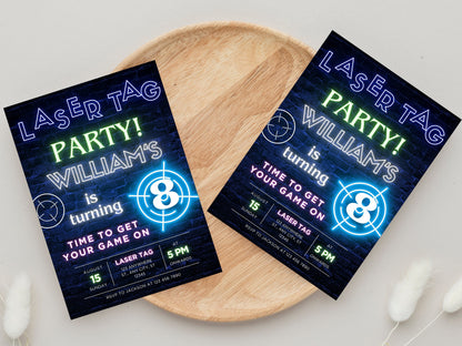 Neon Laser Tag Birthday Invitation, Editable Template (Digital Download)