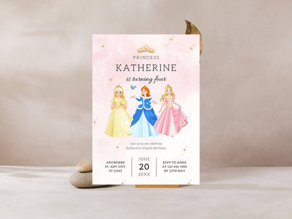Editable Princess Birthday Invitation Template (Canva)