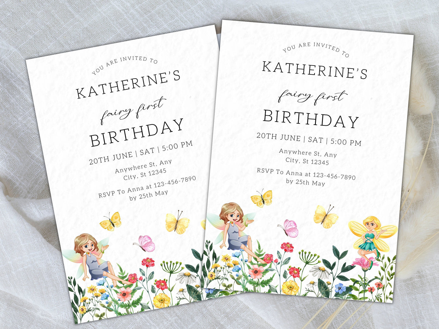 Fairy Princess Birthday Invitation Template, Girls Birthday Party Invite (Digital Download)