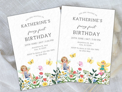 Fairy Princess Birthday Invitation Template, Girls Birthday Party Invite (Digital Download)