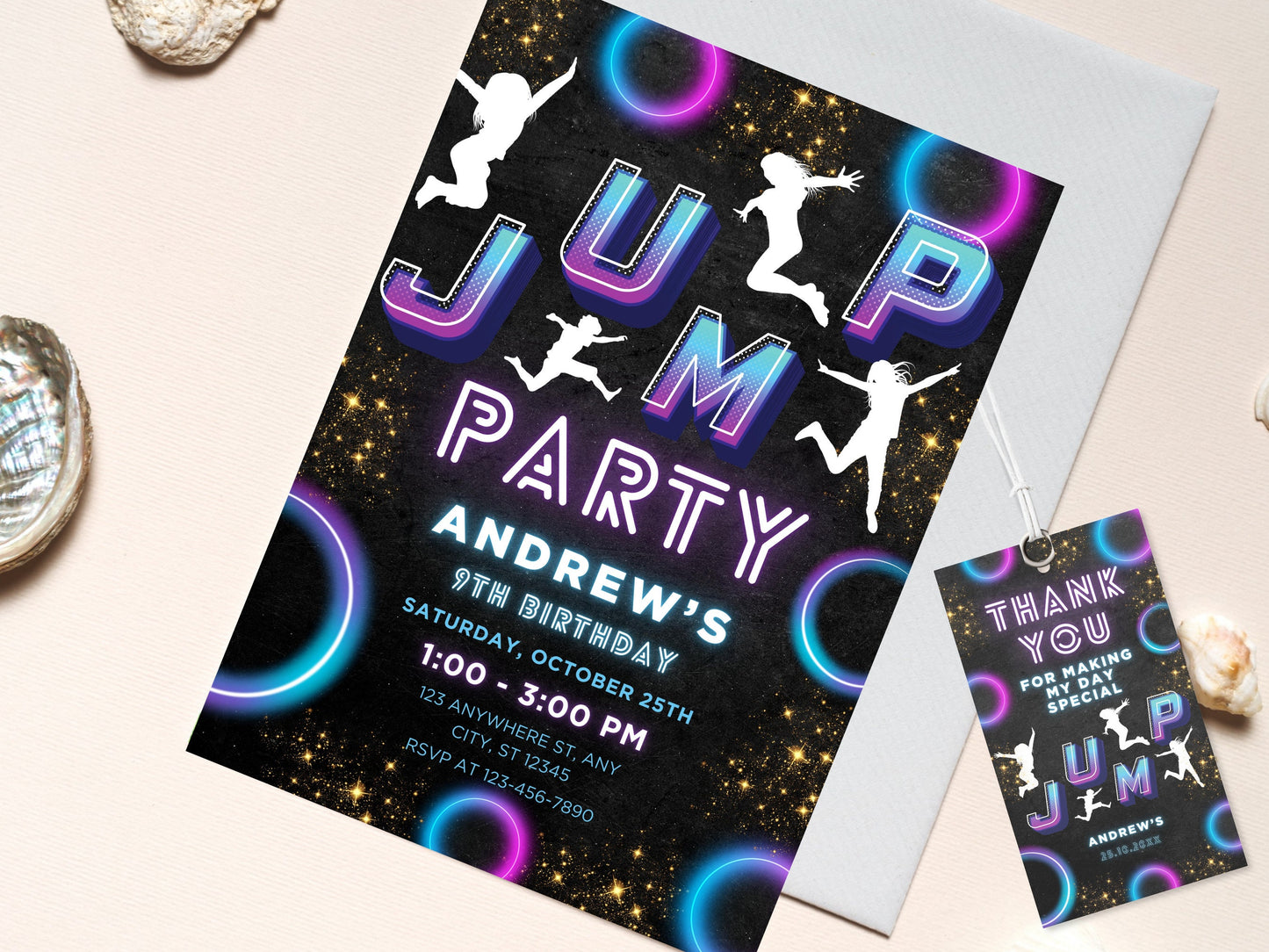 Trampoline Jump Birthday Invitation, Glow Party Template (Digital Download)