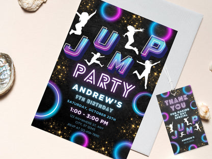 Trampoline Jump Birthday Invitation, Glow Party Template (Digital Download)