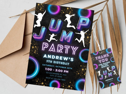 Trampoline Jump Birthday Invitation, Glow Party Template (Digital Download)