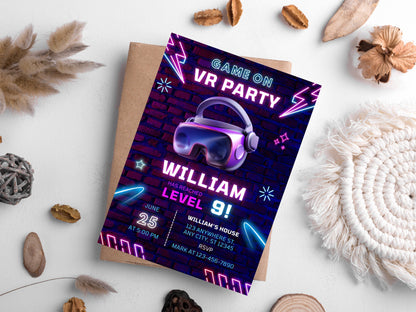 VR Birthday Invitation, Gamer Party Invite (Digital Download)