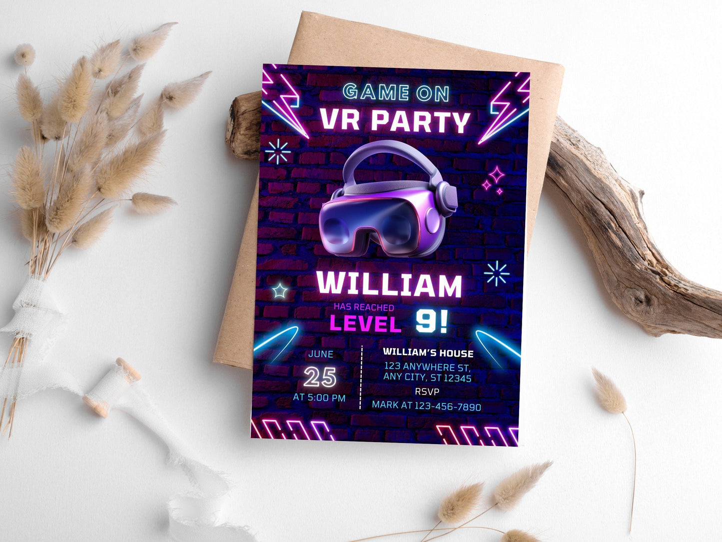 VR Birthday Invitation, Gamer Party Invite (Digital Download)