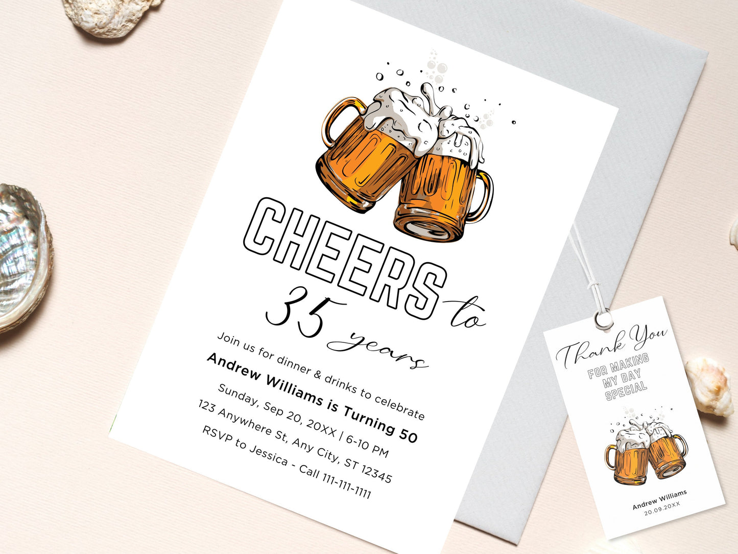 Invitation d'anniversaire Cheers and Beers : Invitation pour une fête d'adultes (Téléchargement numérique)
