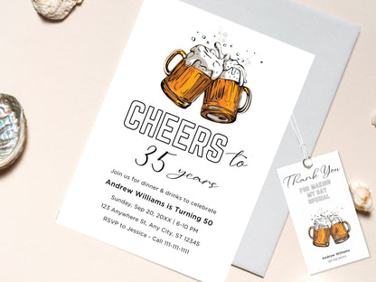 Invitation d'anniversaire Cheers and Beers : Invitation pour une fête d'adultes (Téléchargement numérique)