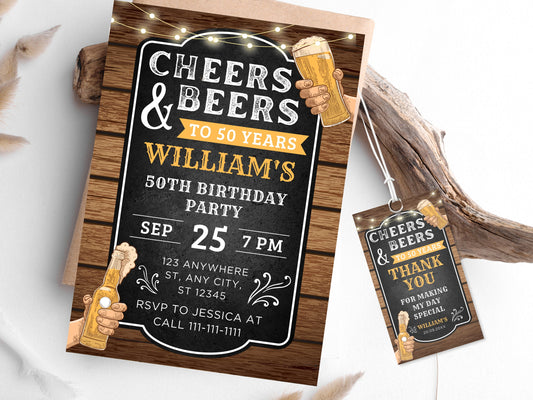 Cheers and Beers Birthday Invitation, Adult Birthday Party (Digital Download)