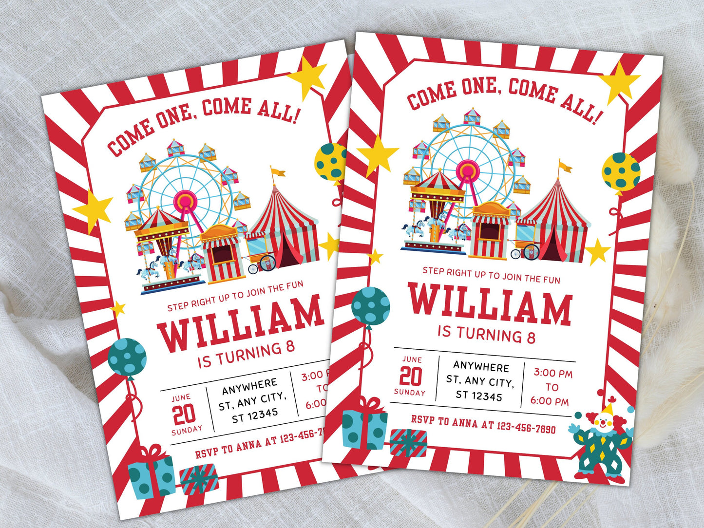 Customizable Carnival Birthday Invitation, Circus Theme (Digital Download)