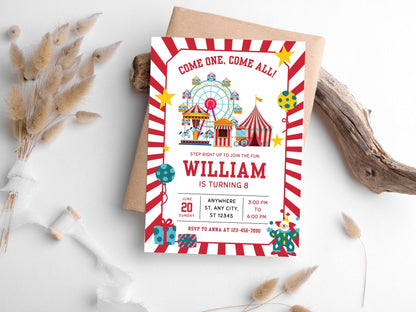 Customizable Carnival Birthday Invitation, Circus Theme (Digital Download)