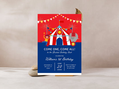 Editable Circus Birthday Invitation, Carnival Theme (Digital Download)