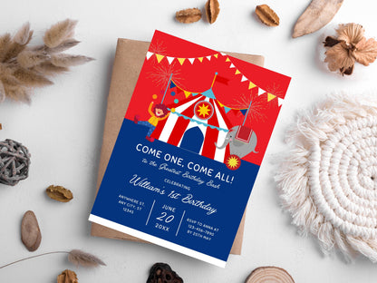 Editable Circus Birthday Invitation, Carnival Theme (Digital Download)