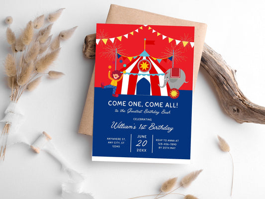 Editable Circus Birthday Invitation, Carnival Theme (Digital Download)