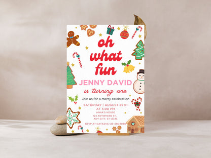 Christmas 1st Birthday Invitation, Winter Wonderland (Digital Download)