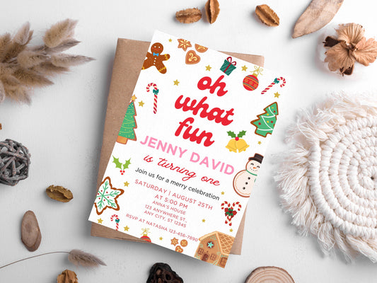 Christmas 1st Birthday Invitation, Winter Wonderland (Digital Download)