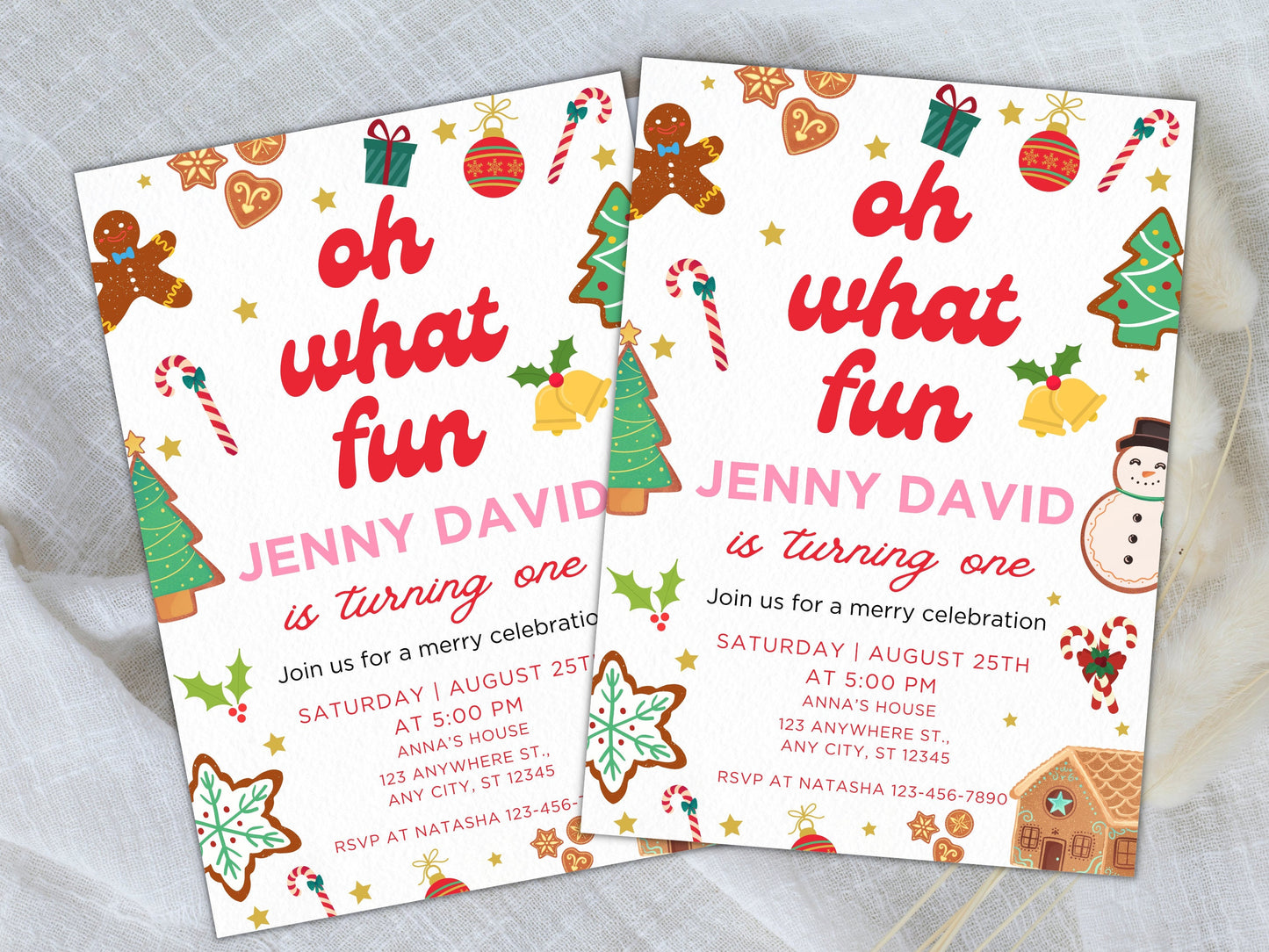 Christmas 1st Birthday Invitation, Winter Wonderland (Digital Download)