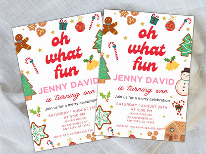 Christmas 1st Birthday Invitation, Winter Wonderland (Digital Download)
