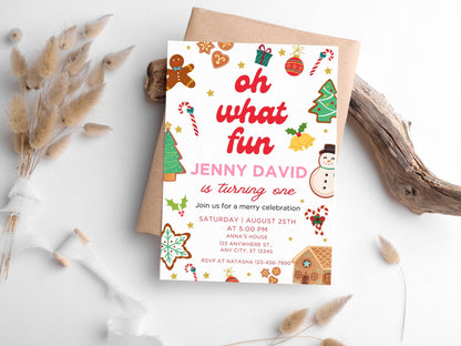 Christmas 1st Birthday Invitation, Winter Wonderland (Digital Download)