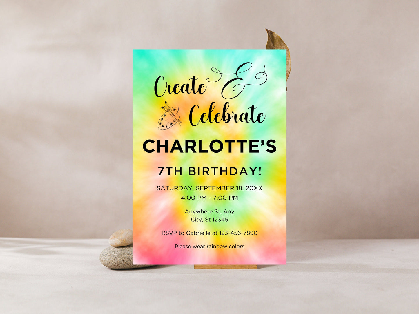 Invitation d'anniversaire sur le thème de la peinture colorée, thème artistique (téléchargement numérique)