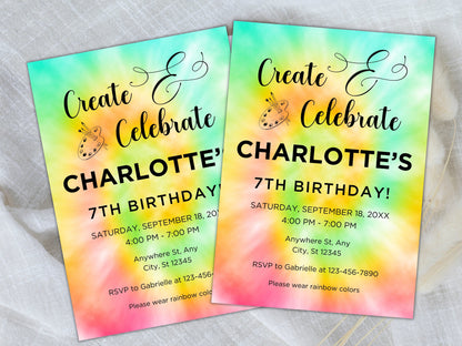 Invitation d'anniversaire sur le thème de la peinture colorée, thème artistique (téléchargement numérique)