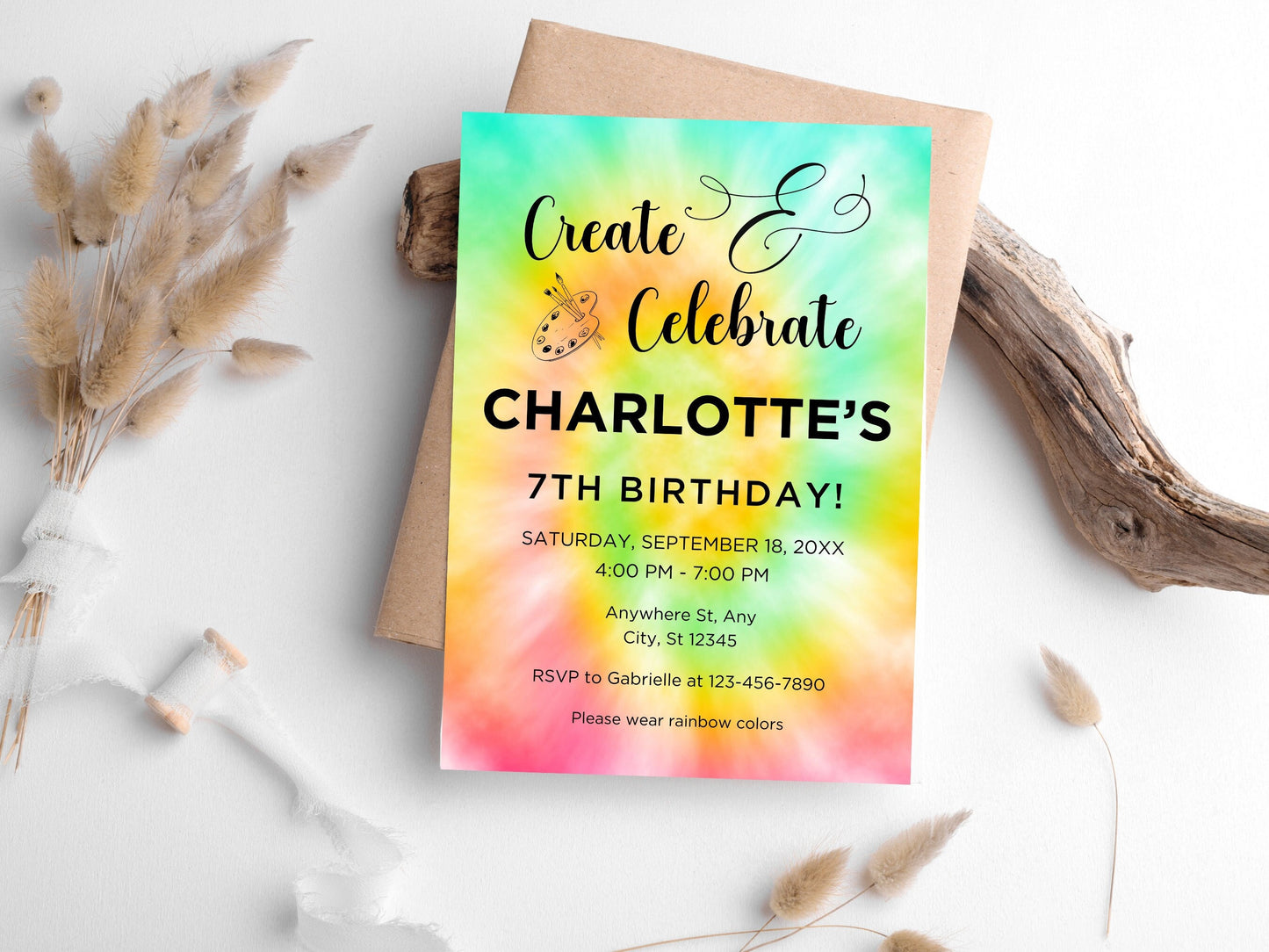 Invitation d'anniversaire sur le thème de la peinture colorée, thème artistique (téléchargement numérique)