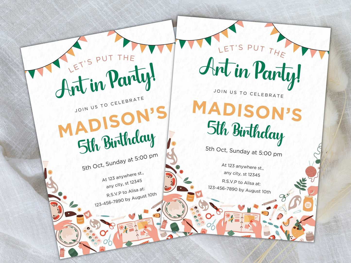 Editable Painting Party Birthday Invitation, Colorful Art Theme (Instant Download)
