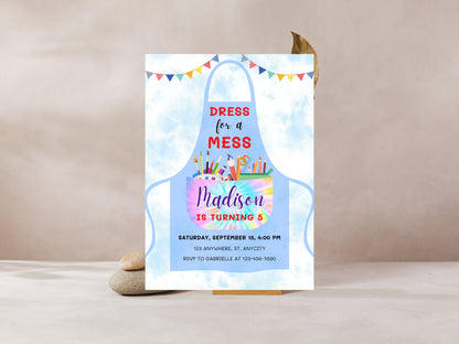 Invitation d'anniversaire personnalisable avec motif de peinture, thème artistique coloré (téléchargement instantané)