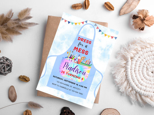 Editable Painting Birthday Invitation, Colorful Art Theme (Instant Download)