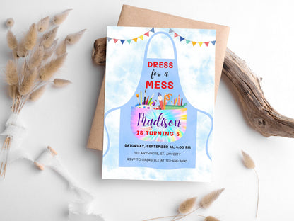 Invitation d'anniversaire personnalisable avec motif de peinture, thème artistique coloré (téléchargement instantané)