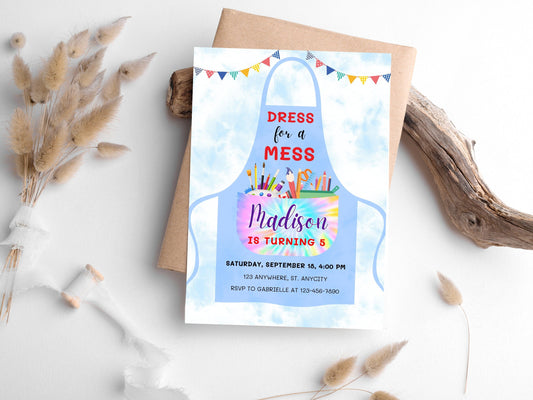 Bearbeitbare Geburtstagseinladung mit Gemäldemotiv, farbenfrohes Kunstthema (Sofort-Download)