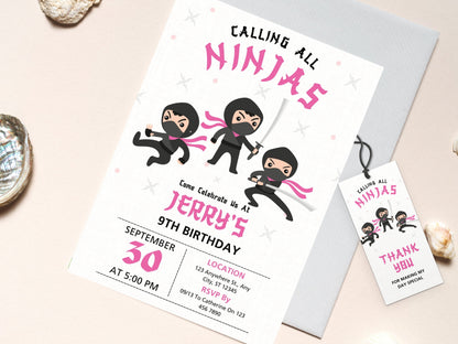 Editable Ninja Birthday Invitation Template, Karate Party (PDF)