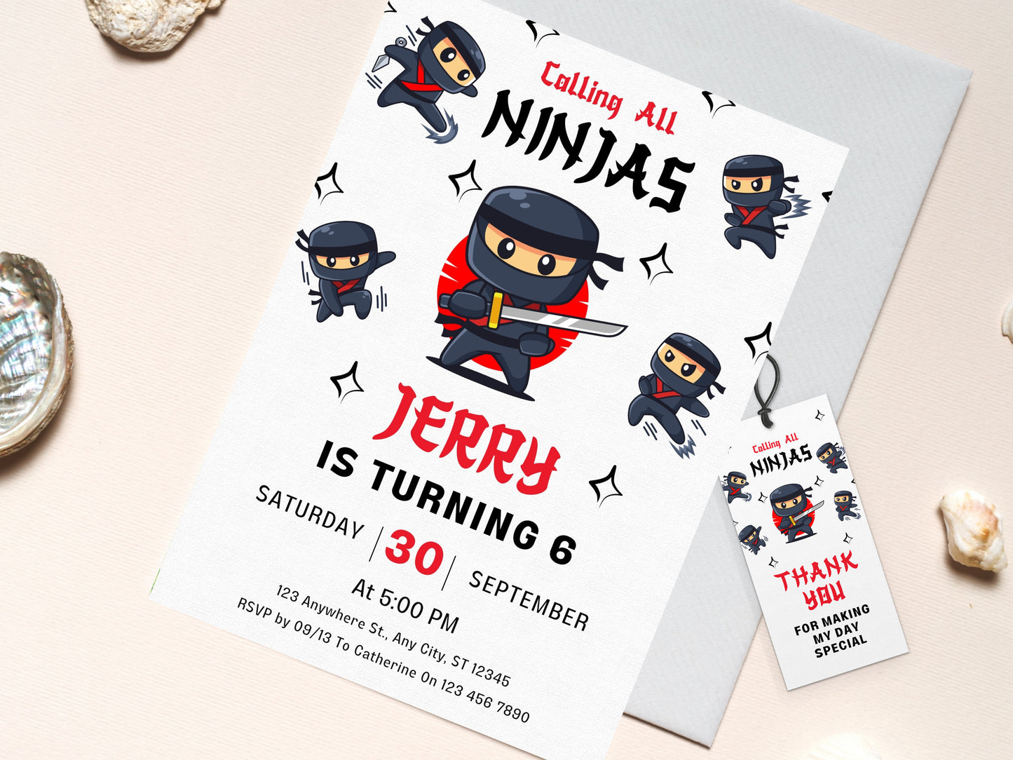 Ninja Birthday Invitation Template, Editable Karate Party (Digital Download)