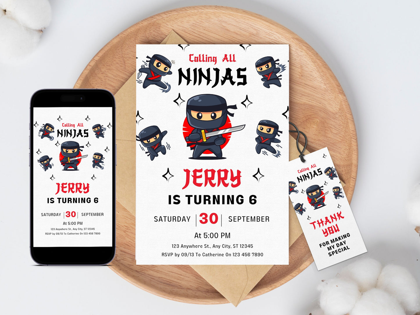 Ninja Birthday Invitation Template, Editable Karate Party (Digital Download)