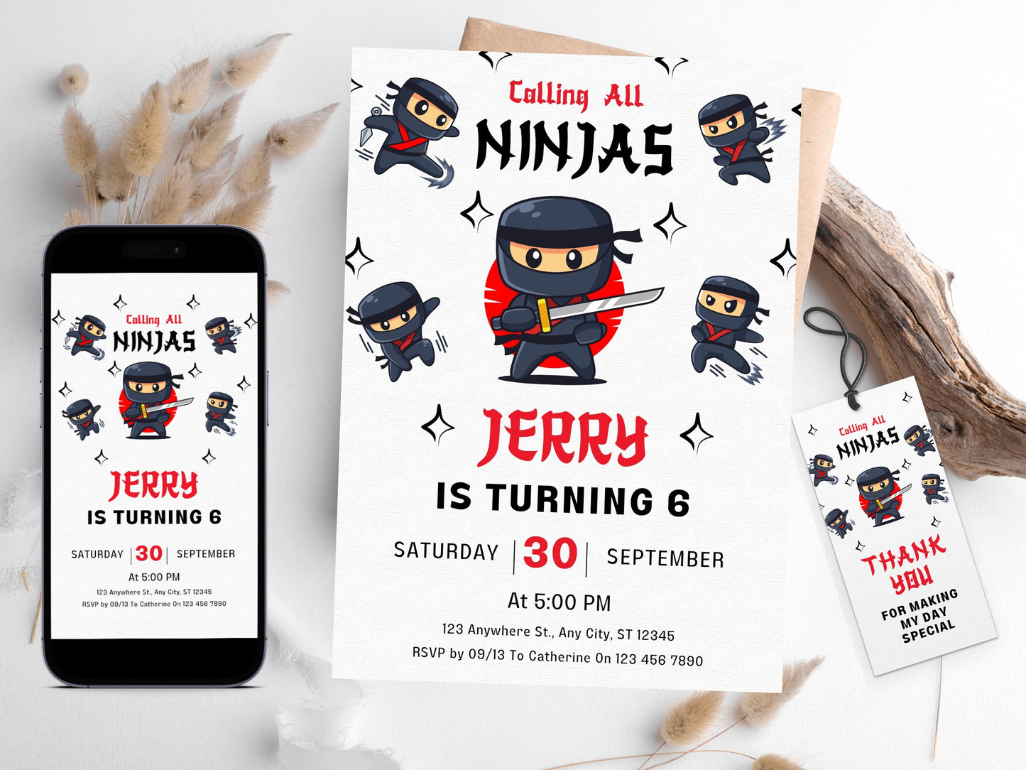 Ninja Birthday Invitation Template, Editable Karate Party (Digital Download)