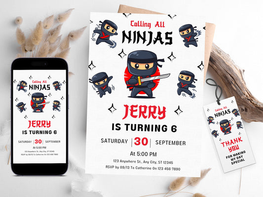 Ninja Birthday Invitation Template, Editable Karate Party (Digital Download)