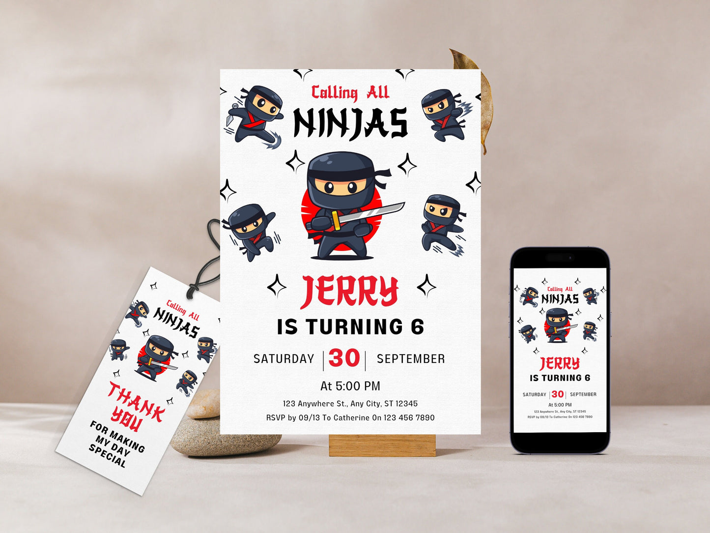 Ninja Birthday Invitation Template, Editable Karate Party (Digital Download)
