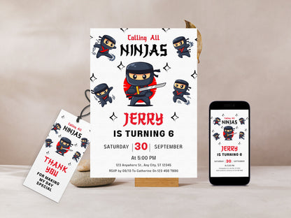 Ninja Birthday Invitation Template, Editable Karate Party (Digital Download)