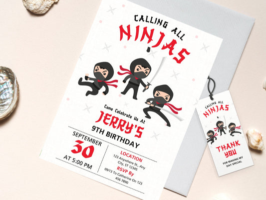Editable Ninja Birthday Invitation Template (Digital Download)