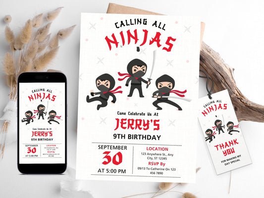 Editable Ninja Birthday Invitation Template (Digital Download)