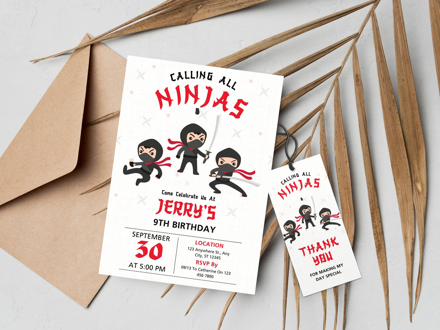 Editable Ninja Birthday Invitation Template (Digital Download)