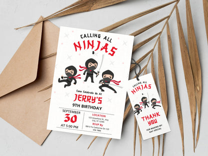 Editable Ninja Birthday Invitation Template (Digital Download)