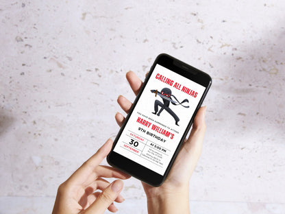 Ninja-Geburtstagseinladung, bearbeitbare Karate-Party-Vorlage (Canva)