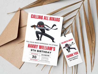 Ninja-Geburtstagseinladung, bearbeitbare Karate-Party-Vorlage (Canva)
