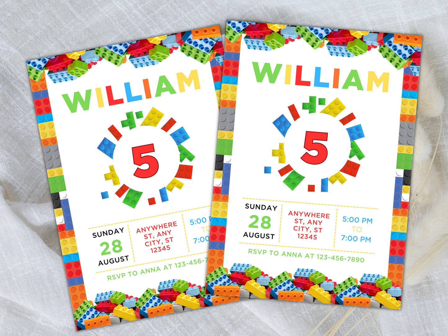 Building Blocks Birthday Invitation, Editable Template (Instant Download)