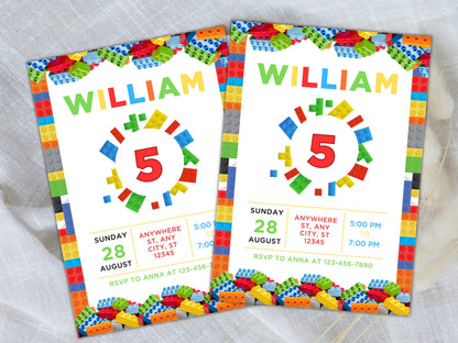 Building Blocks Birthday Invitation, Editable Template (Instant Download)
