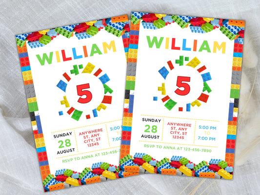 Building Blocks Birthday Invitation, Editable Template (Instant Download)